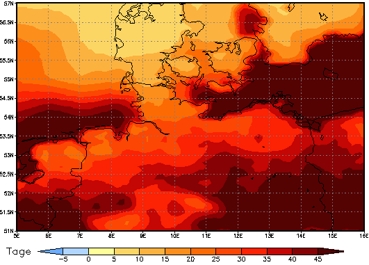 Gebietsmittel dieses Klimalaufs: +44 Tage