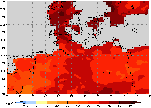 Gebietsmittel dieses Klimalaufs: +65 Tage